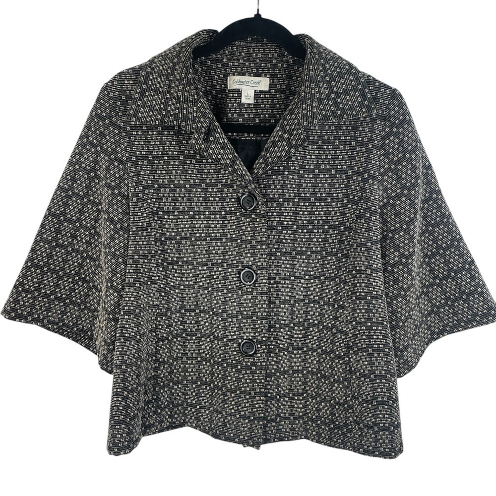 Coldwater Creek Black and White 3/4 Sleeve Cropped Swing Collared Jacket EUC